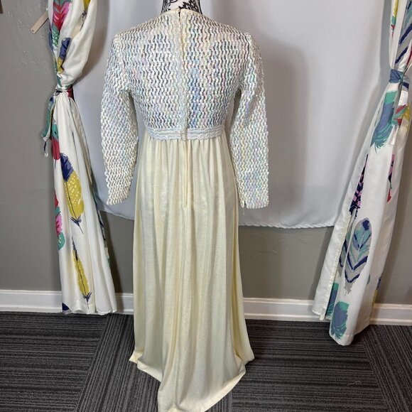 Vintage Pat Richards cream sequin maxi dress 3/4 sleeves. Size 9/10 - Picture 7 of 9